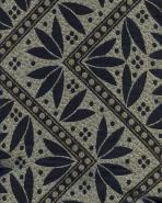 Tissu au mètre réf.  250278 Tissage jacquard en polyester et coton, motif feuilles vert, noir et fils métallisés or