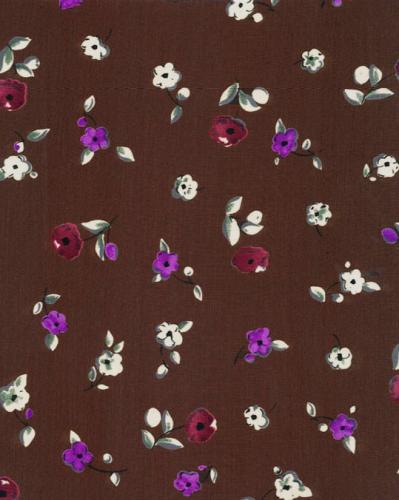 Tissu au mètre en polyester acajou imprimé fleurs