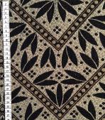 Tissu au mètre réf.  250278 Tissage jacquard en polyester et coton, motif feuilles écru, noir et fils métallisés or